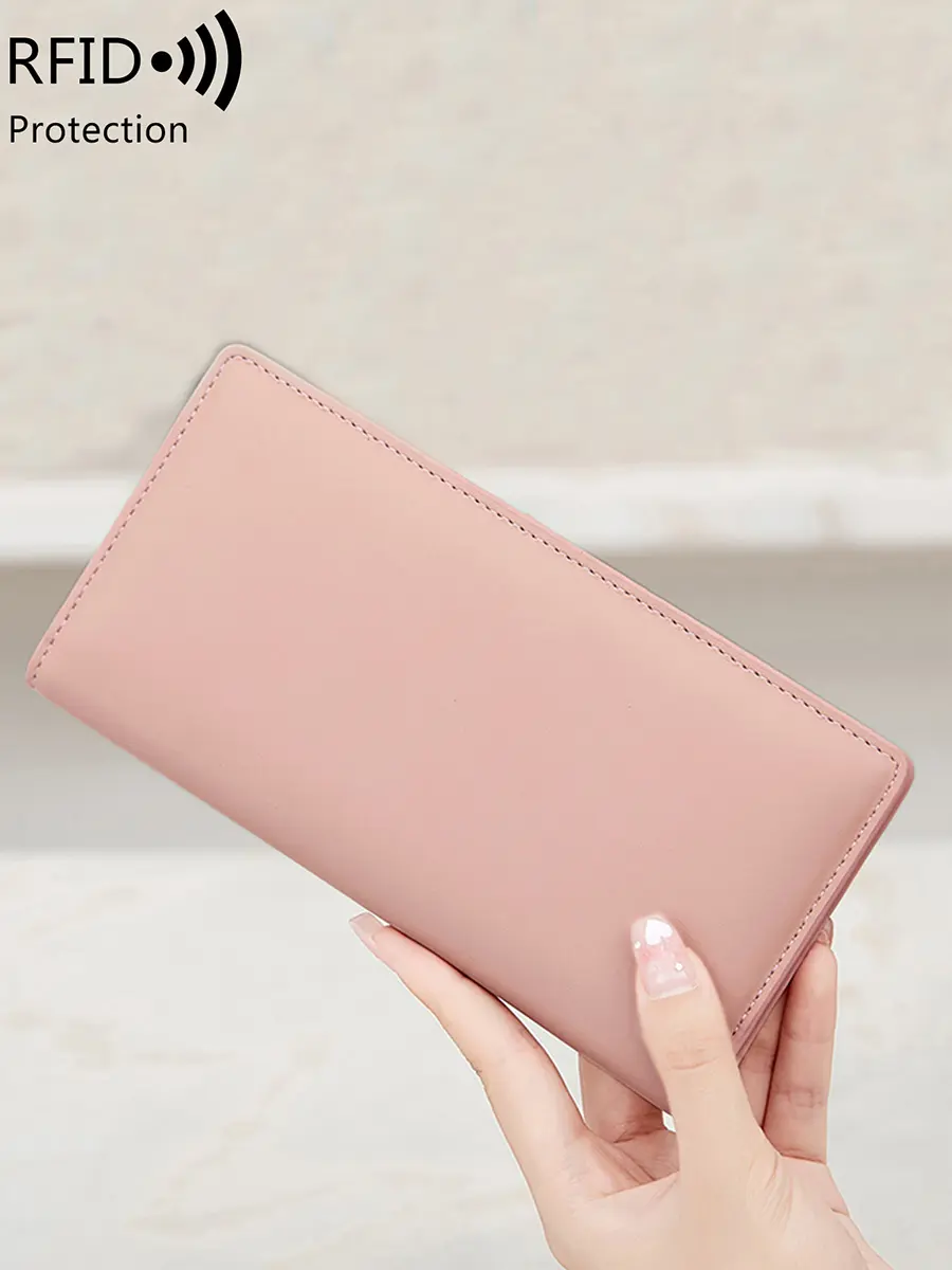 Minimalist RFID ultra-thin women's long walletPUdouble folding wallet multifunctional women's coin credit card bag hand-held bag