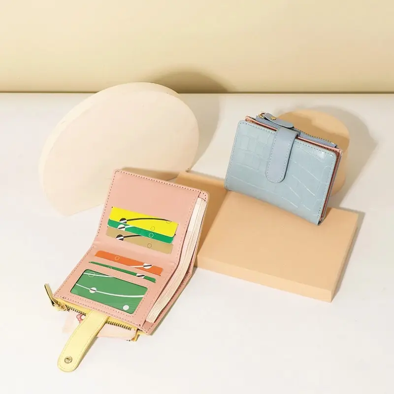 New women's wallet, high-end short solid color wallet, women's Korean version, zipper card bag, change bag