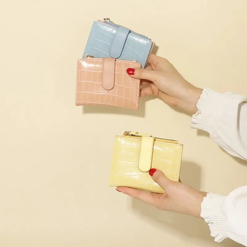 New women's wallet, high-end short solid color wallet, women's Korean version, zipper card bag, change bag