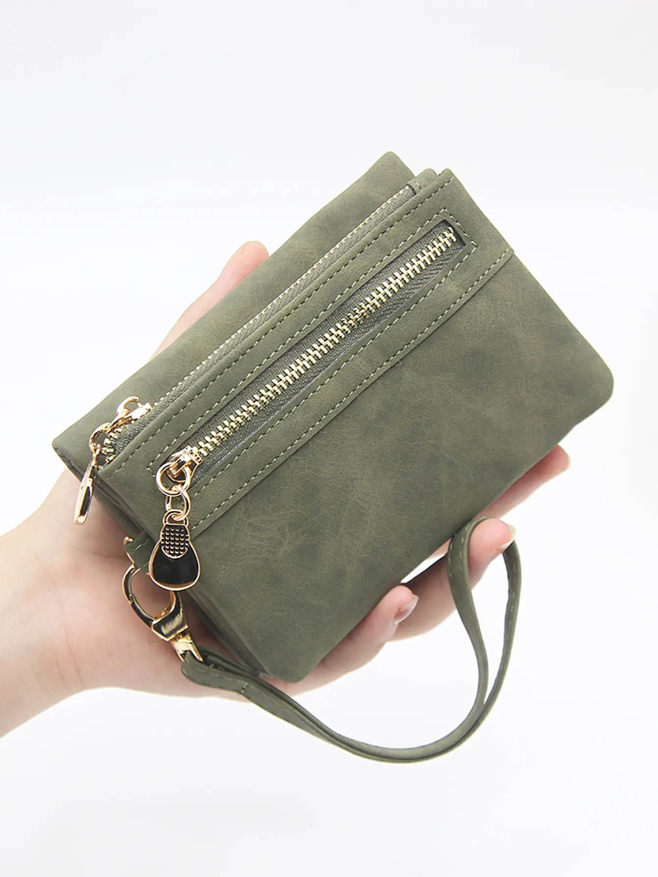 Retro foldingzipper wallet high-quality PUleather portablemultifunctional women's walletfashionable withID card window wrist bag