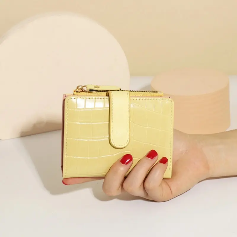 New women's wallet, high-end short solid color wallet, women's Korean version, zipper card bag, change bag