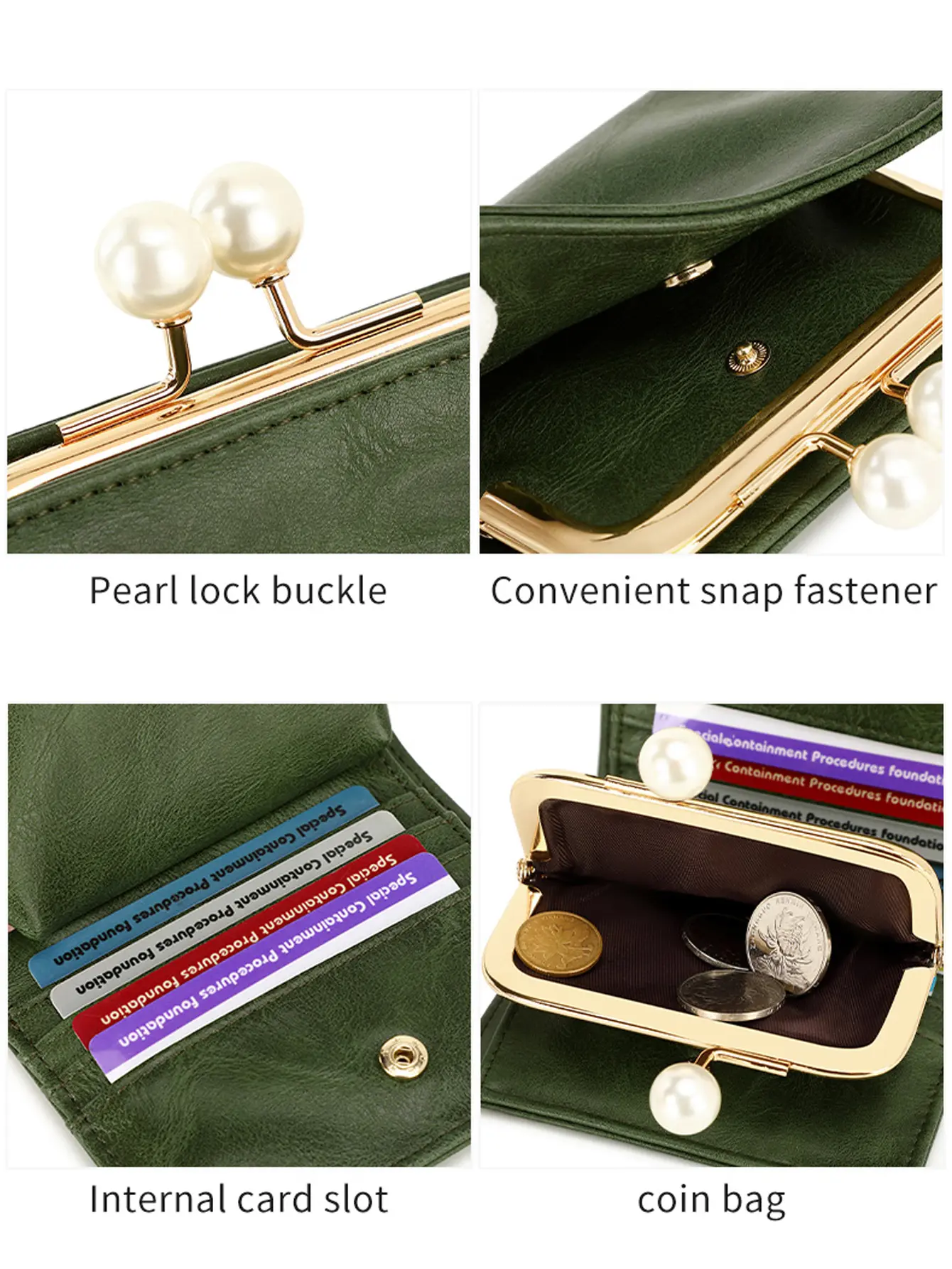 Women's Wallet Short Compact Three Layer LargeCapacity Retro Pearl Wallet High QualityPU Leather Multi Card Seat/Coin ZeroWallet