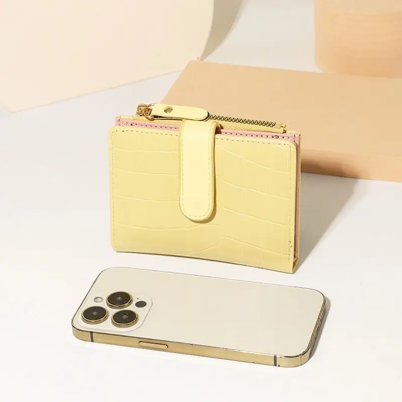 New women's wallet, high-end short solid color wallet, women's Korean version, zipper card bag, change bag