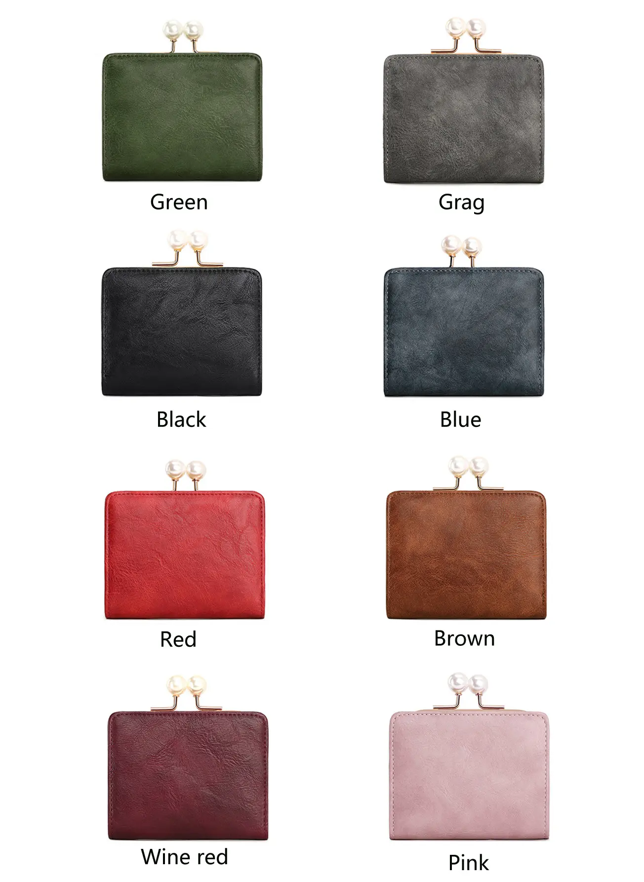 Women's Wallet Short Compact Three Layer LargeCapacity Retro Pearl Wallet High QualityPU Leather Multi Card Seat/Coin ZeroWallet