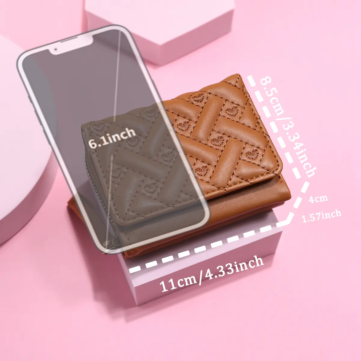 New Women's Short Wallet with Love Embroidered Three Fold Folding Wallet Card Bag Multi Card Position Wallet