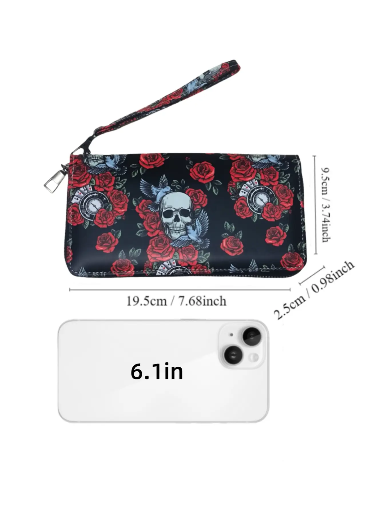Men's and Women's Universal Fashion Punk Style Wallet Card Holder, Skull Pattern Clutch and Wristbag