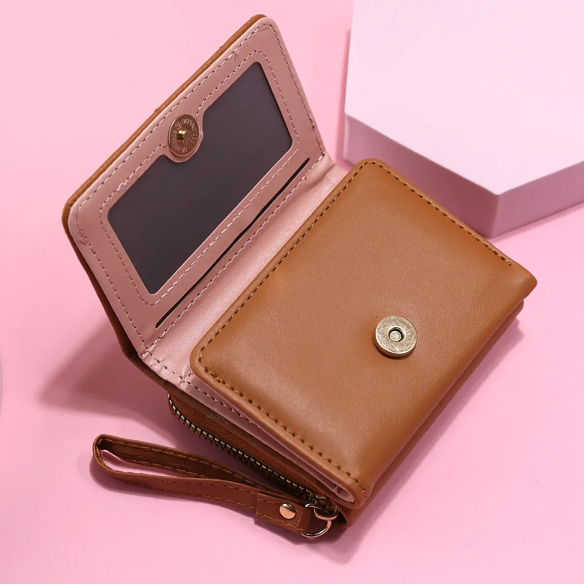 New Women's Short Wallet with Love Embroidered Three Fold Folding Wallet Card Bag Multi Card Position Wallet