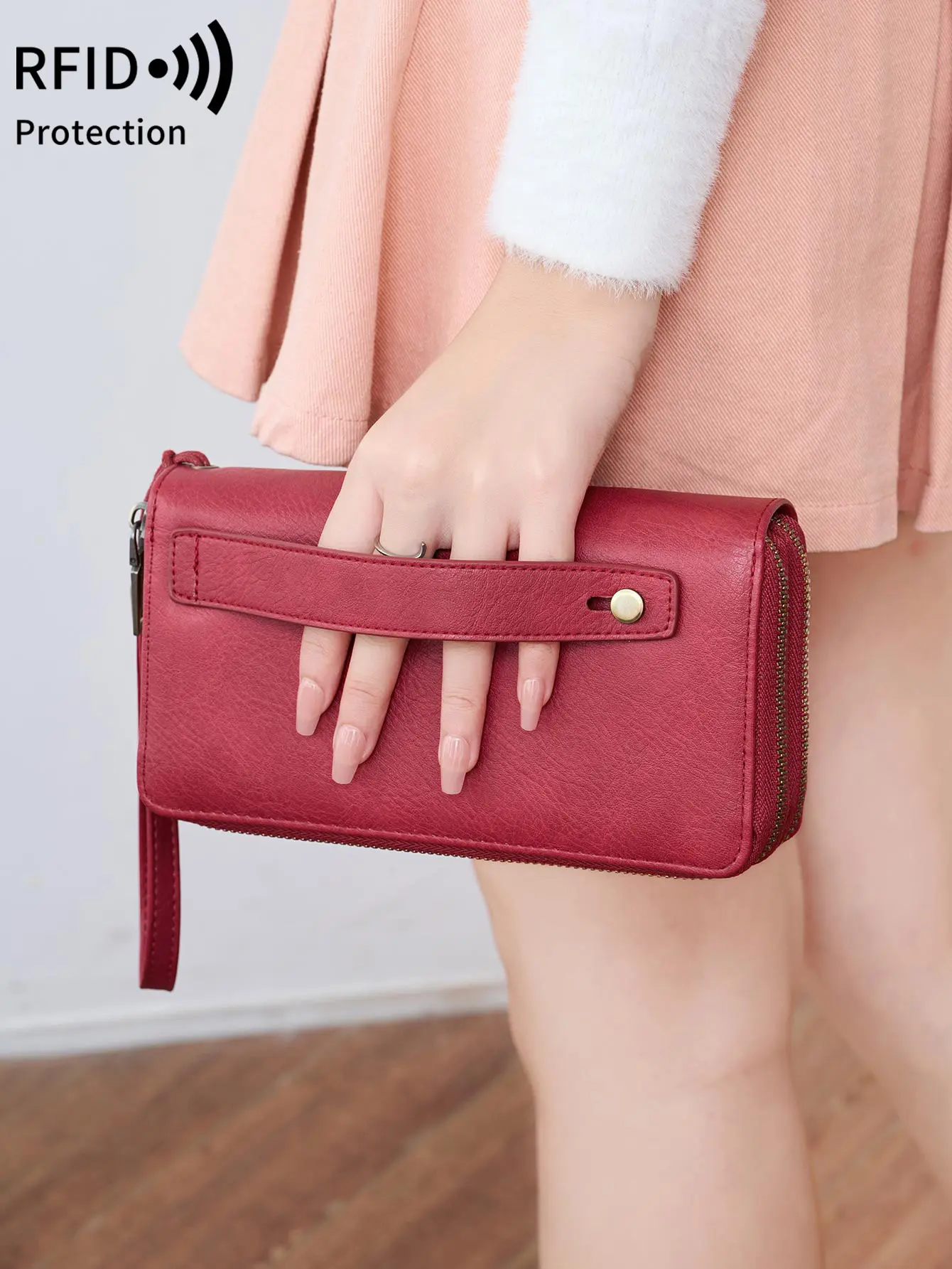 NEW RFID Blocking Zipper Wallet Vintage Double-Layer Large Capacity women's long wallet MultiCard Slots Design Clutch bag
