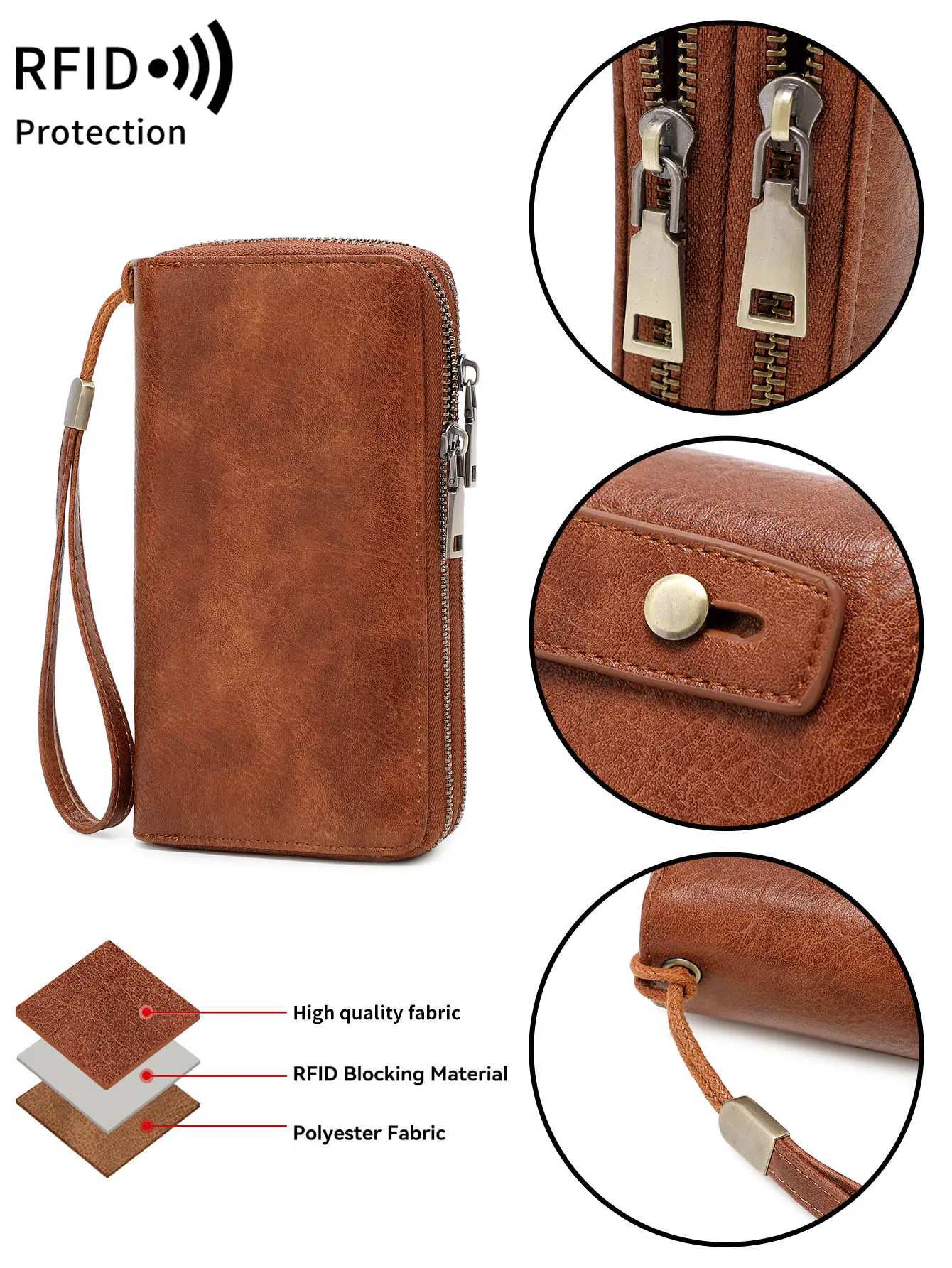 NEW RFID Blocking Zipper Wallet Vintage Double-Layer Large Capacity women's long wallet MultiCard Slots Design Clutch bag
