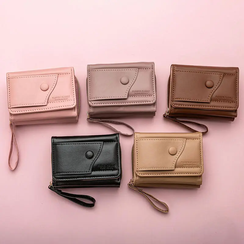 Wallet for Women Triple Fold Short Hasp Purse Female Cute Solid Color Small Coin Card Holders Clutch New Ladies Wallets