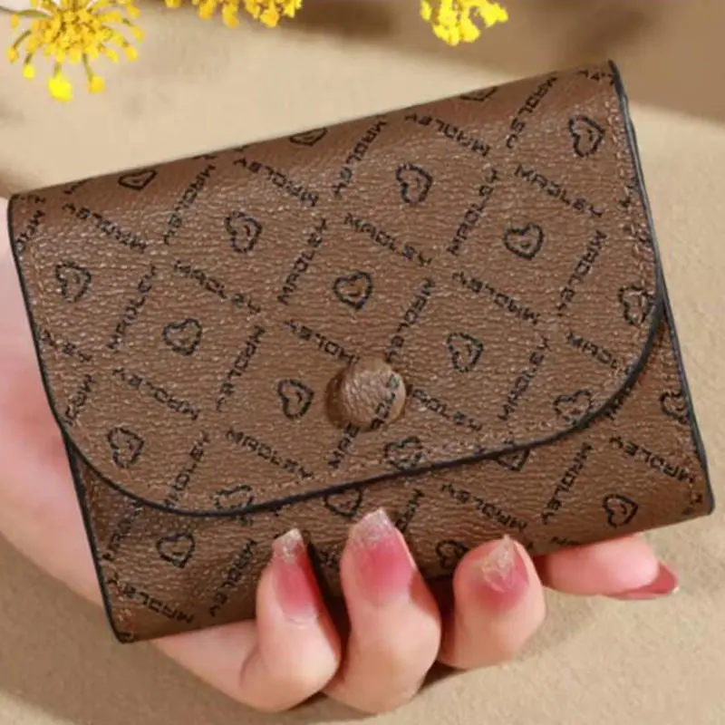 Retro Simple Snap Zipper Women's Wallet Small Versatile Inner Zipper Coin Purse Women's Letter Heart Printed Fashion Handbag