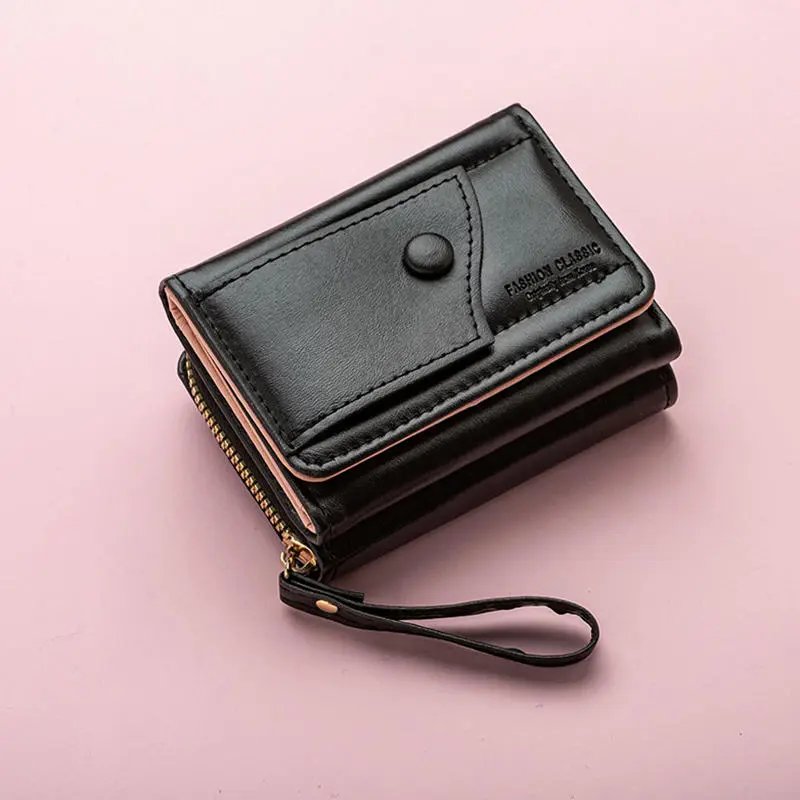 Wallet for Women Triple Fold Short Hasp Purse Female Cute Solid Color Small Coin Card Holders Clutch New Ladies Wallets