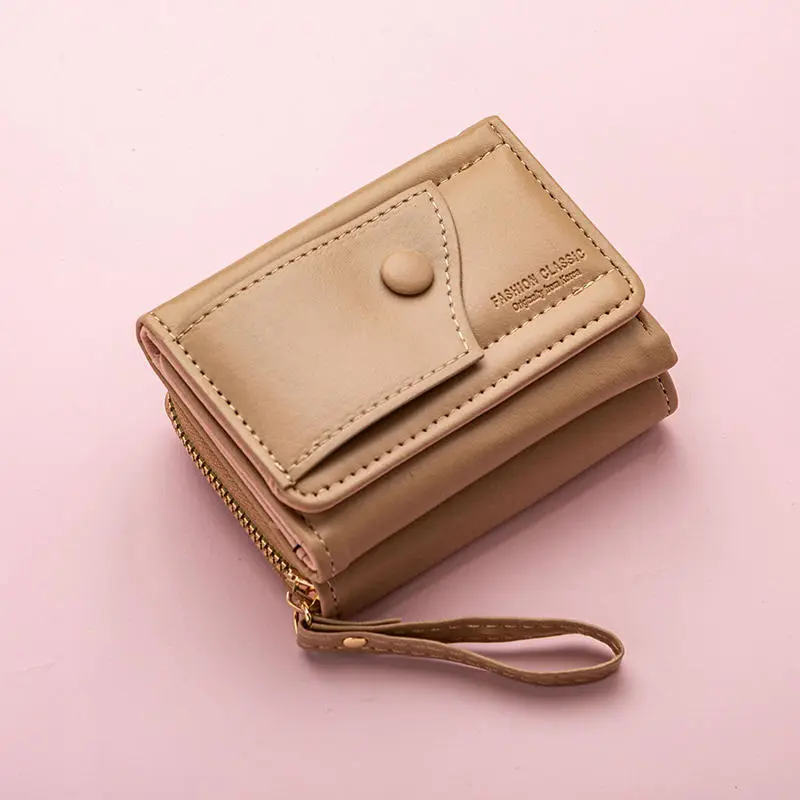 Wallet for Women Triple Fold Short Hasp Purse Female Cute Solid Color Small Coin Card Holders Clutch New Ladies Wallets