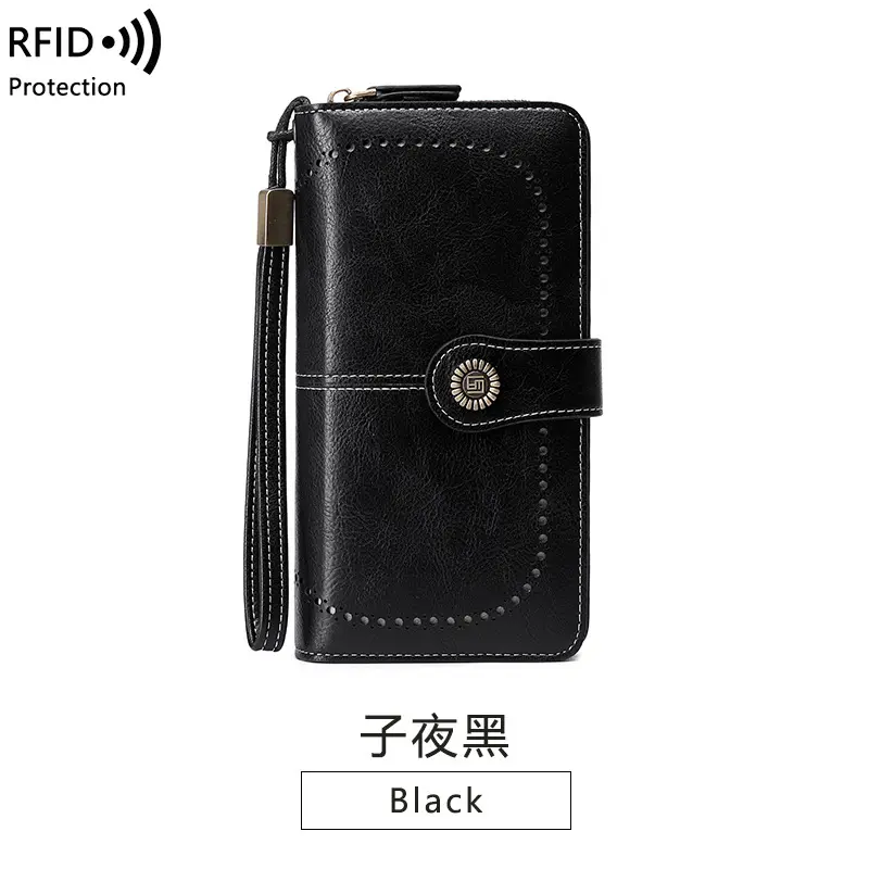 Long - style zipper ladies' leather wallets, European and American new - style large - capacity clutch bags for wallets