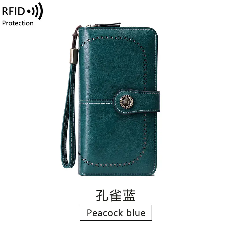 Long - style zipper ladies' leather wallets, European and American new - style large - capacity clutch bags for wallets