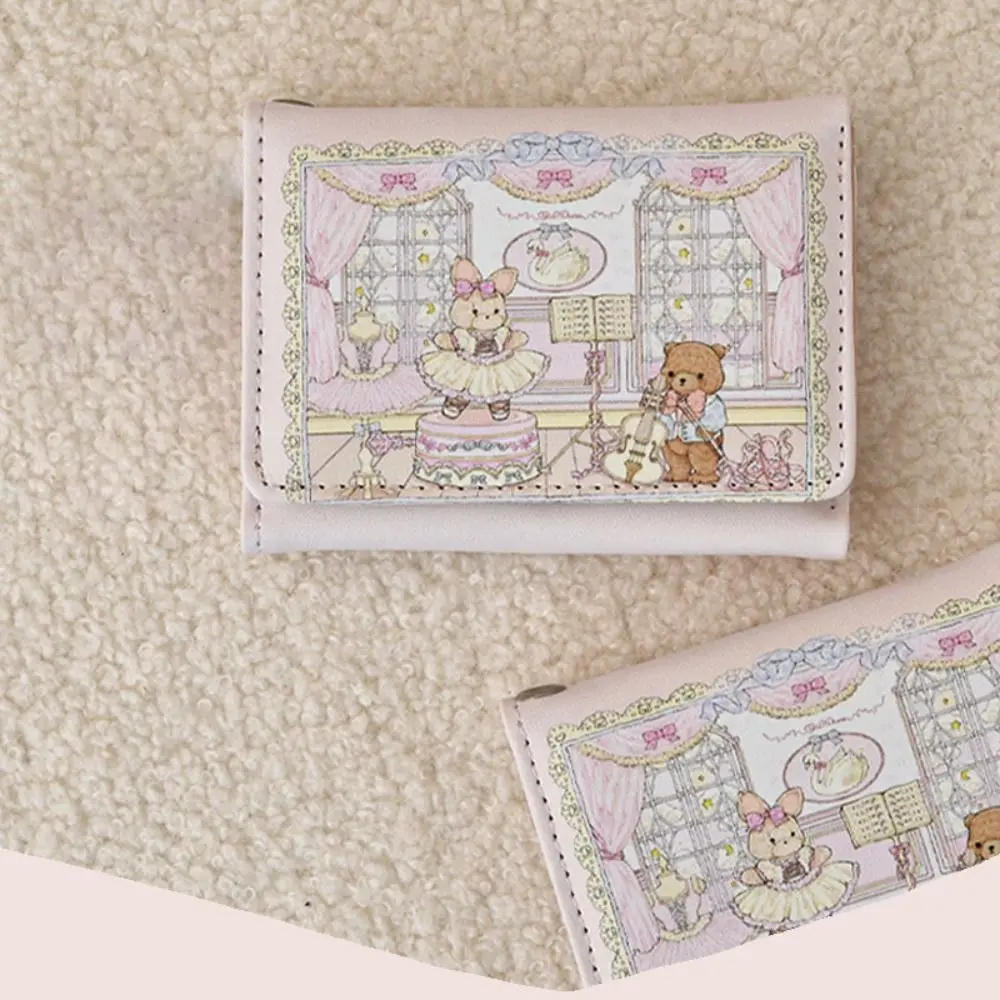 Girl Wallet Design Cute Bear and Rabbit Fashion Foldable Portable Design Short Wallet Coin Purses