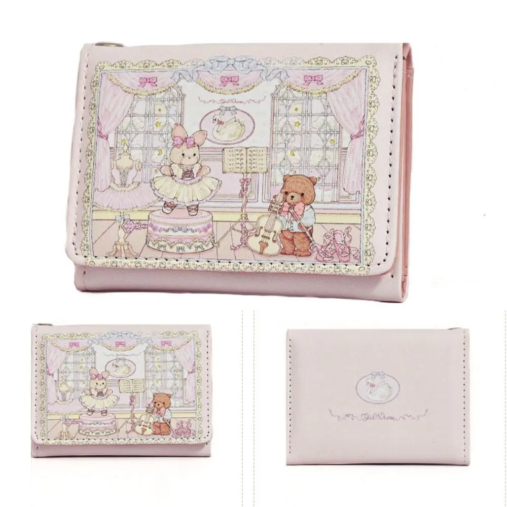 Girl Wallet Design Cute Bear and Rabbit Fashion Foldable Portable Design Short Wallet Coin Purses