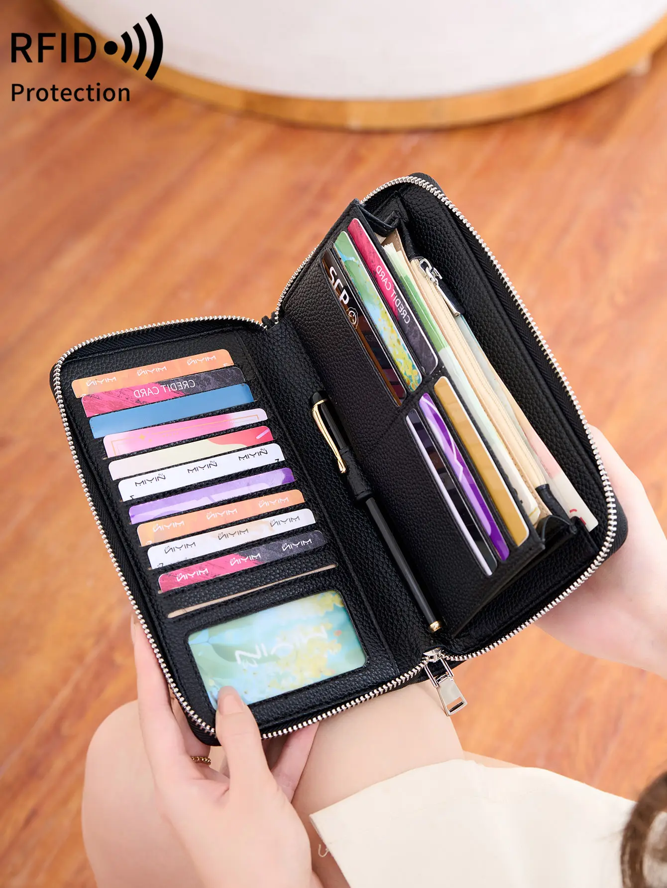 NEW RFID Blocking Women's long Wallet Fashion Vintage Leopard Print Multifunction Large Capacity Double-Fold Credit Card Holder