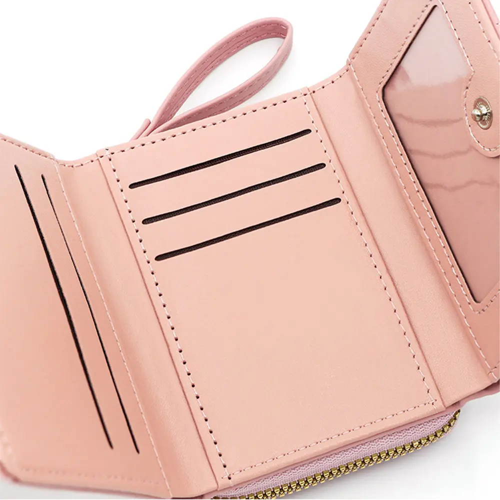 1Pc Fashion Embroidered Heart-Shaped Short Wallet, Heart Pattern Stitch Detail Coin Purse, Daily PU Leather Zipper Small Wallet