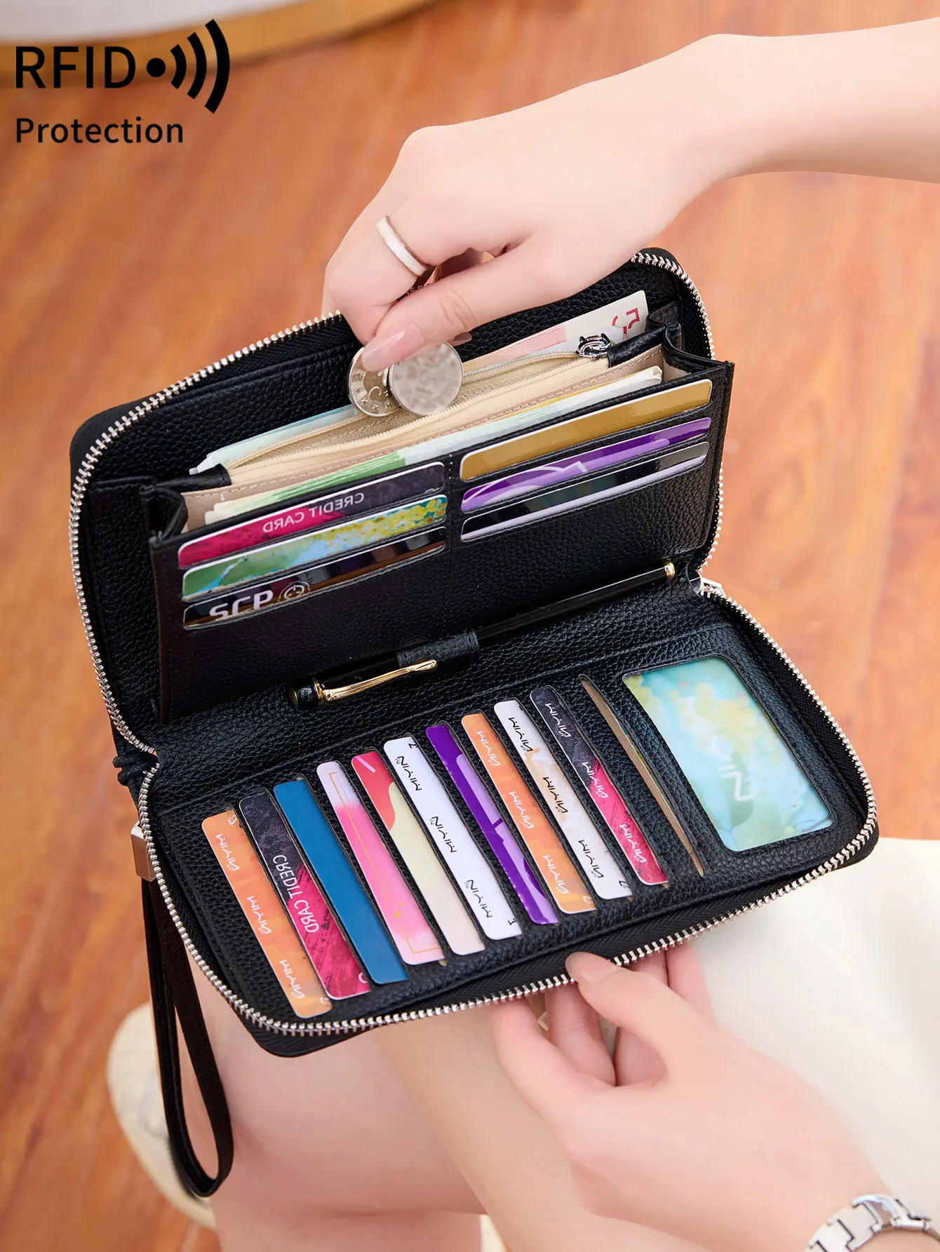 NEW RFID Blocking Women's long Wallet Fashion Vintage Leopard Print Multifunction Large Capacity Double-Fold Credit Card Holder