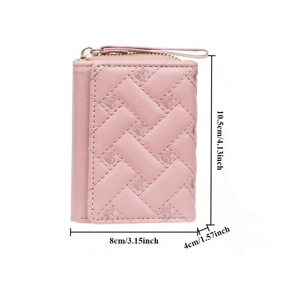 1Pc Fashion Embroidered Heart-Shaped Short Wallet, Heart Pattern Stitch Detail Coin Purse, Daily PU Leather Zipper Small Wallet