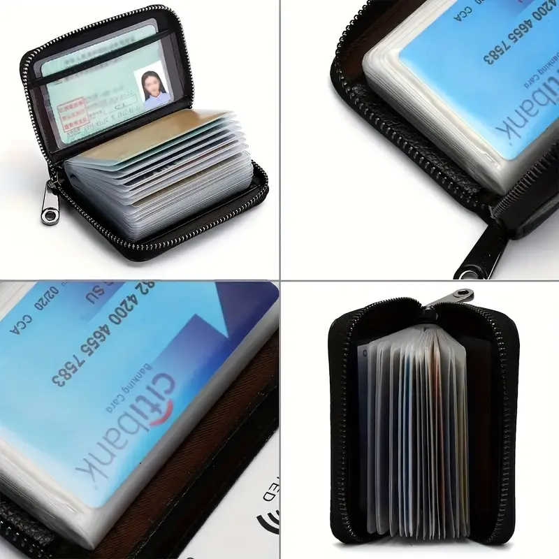 Mini Minimalist Classic Multi-card Man Wallet, RFID Blocking Women Coin Purse with Zipper, Unisex Solid Color Credit Card Holder