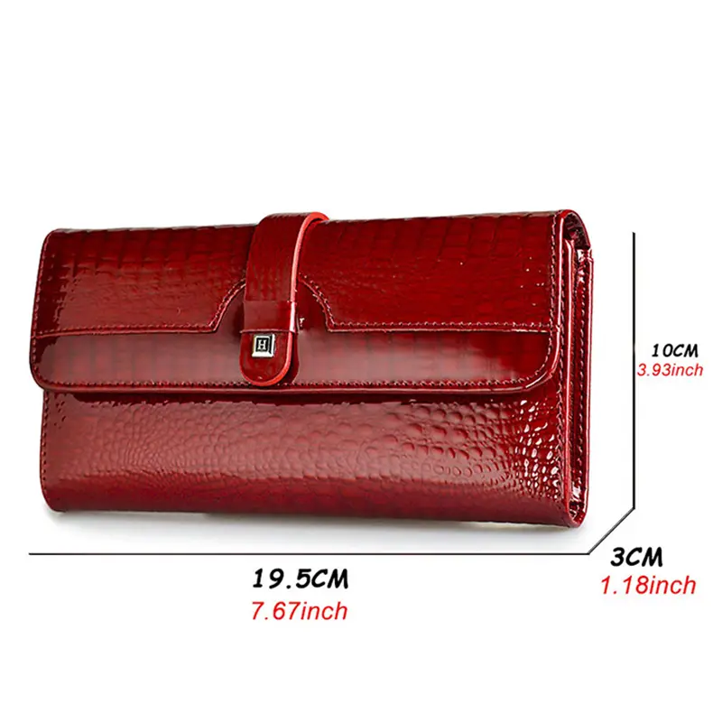 Fashion Women's Genuine Leather Handbags Women	Luxury Designer Wallets	Shiny Long Purses 2022 Ladies Elegant Clutch Bag