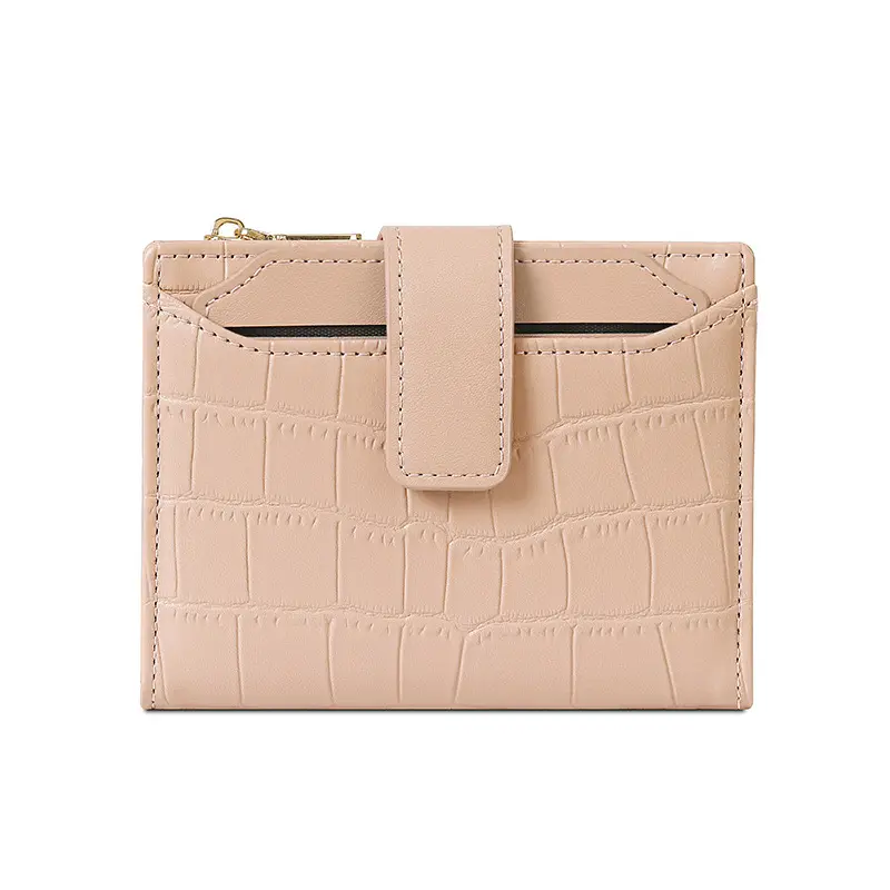 New Women's Stone Cropped Wallet Simple Two-fold Foldable Zipper Multi-card Slot Leather Wallet