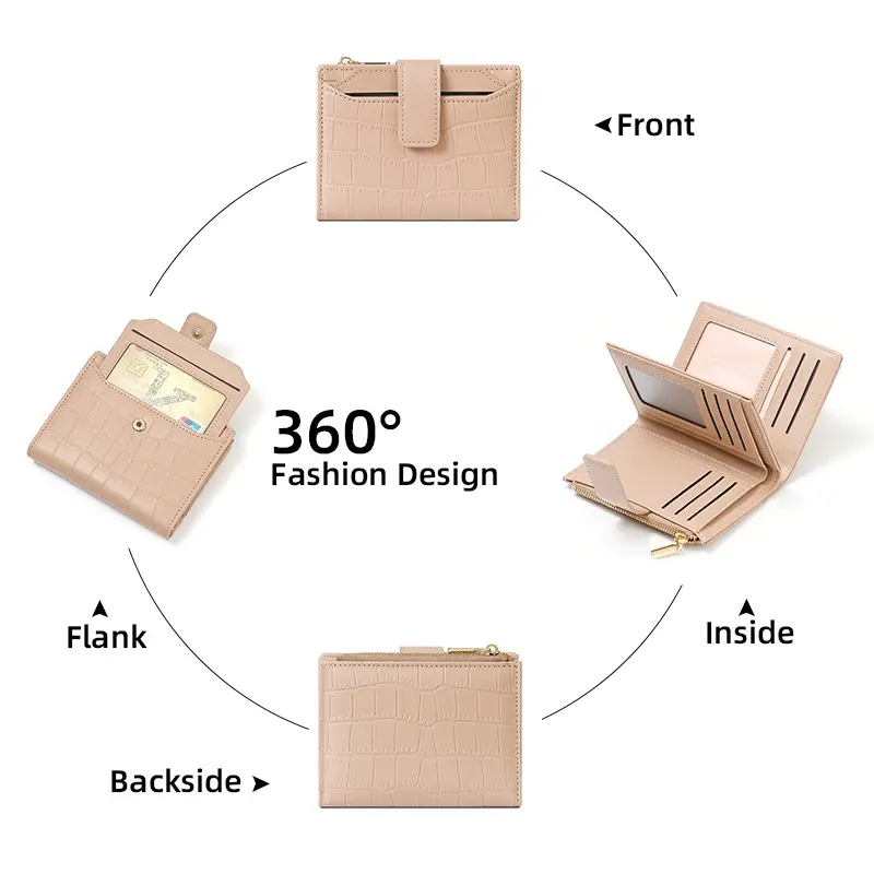 New Women's Stone Cropped Wallet Simple Two-fold Foldable Zipper Multi-card Slot Leather Wallet