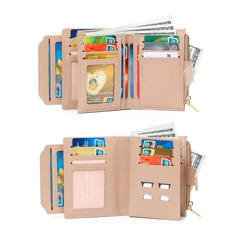 New Women's Stone Cropped Wallet Simple Two-fold Foldable Zipper Multi-card Slot Leather Wallet