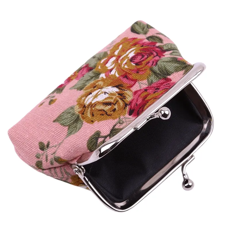 Women's Coin Purse Key Card Pocket Large Flower Pattern Buckle Retro Ladies Student Mini Purse Handbag Small Card Holder