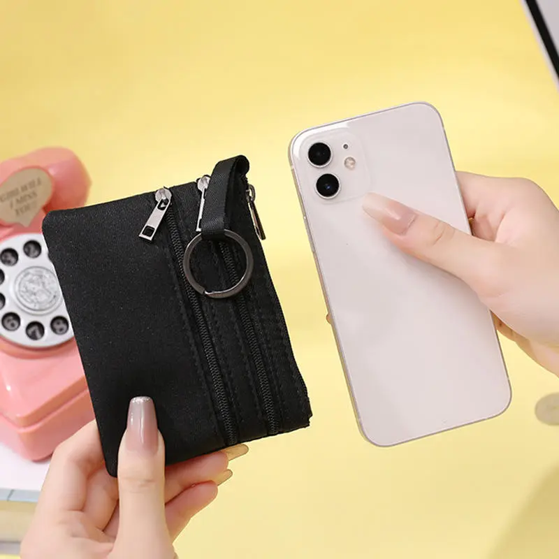Fashion Zipper Wallet For Women 3-layer Canvas Mini Purse Coin Bag Solid Color Storage Pouch Money Pocket Girls Coin Key Bags