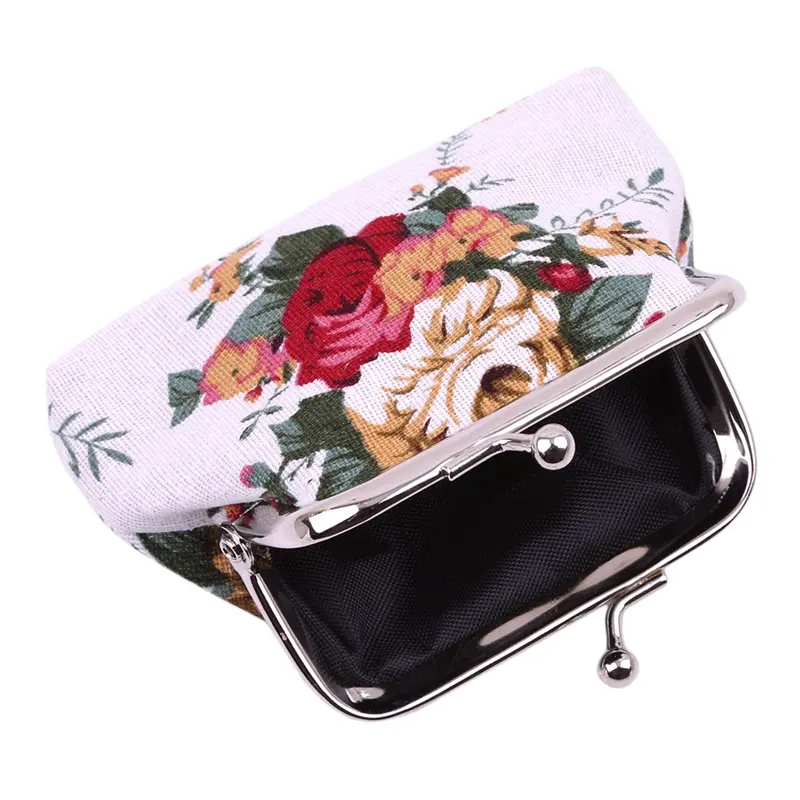Women's Coin Purse Key Card Pocket Large Flower Pattern Buckle Retro Ladies Student Mini Purse Handbag Small Card Holder
