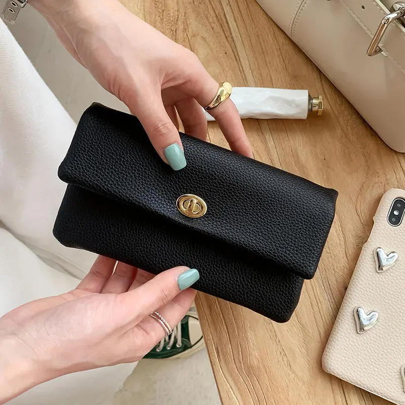 Fashion PU Leather Envelope Wallets Metal Buckle Korean Style Women Long Clutch Bag Zipper Coin Purse Change Bag Outdoor