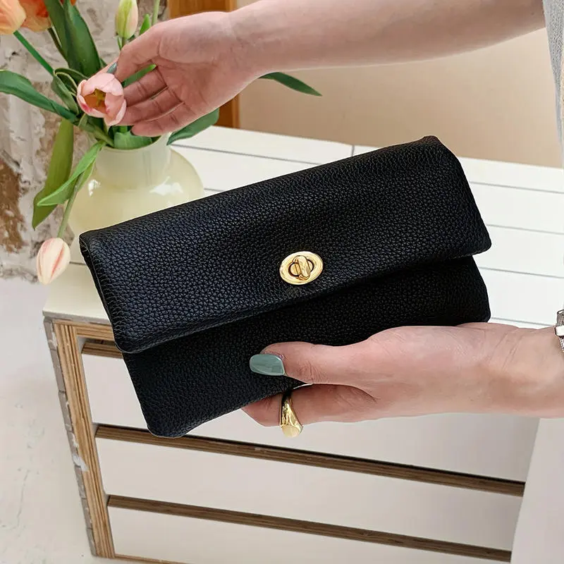 Fashion PU Leather Envelope Wallets Metal Buckle Korean Style Women Long Clutch Bag Zipper Coin Purse Change Bag Outdoor