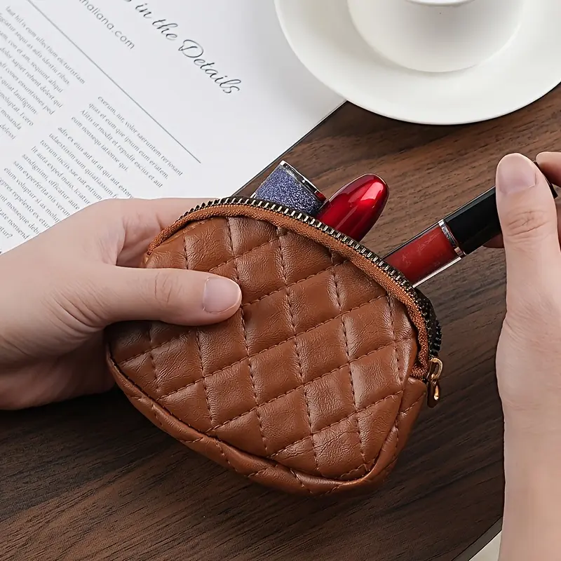 Zipper small wallet, fashionable diamond - shaped stitched coin change pouch, mini ladies' change purse