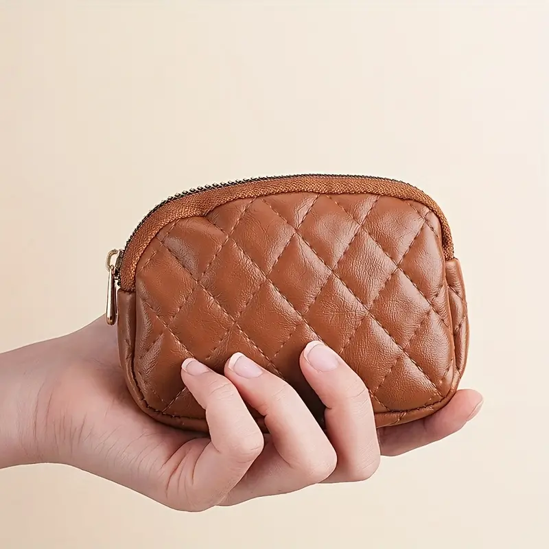 Zipper small wallet, fashionable diamond - shaped stitched coin change pouch, mini ladies' change purse