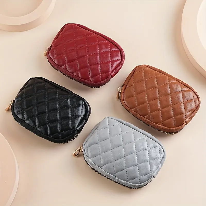 Zipper small wallet, fashionable diamond - shaped stitched coin change pouch, mini ladies' change purse