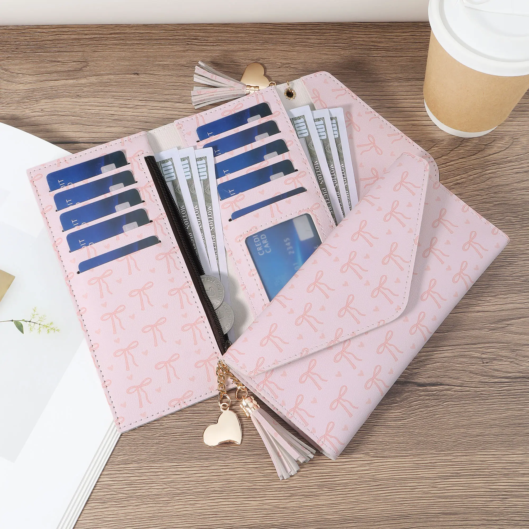 New Women's Long Wallet, Multi Card Slot Function Wallet, Women's Elegant Cotton Fabric Folding Wallet with Card Slot and Zipper