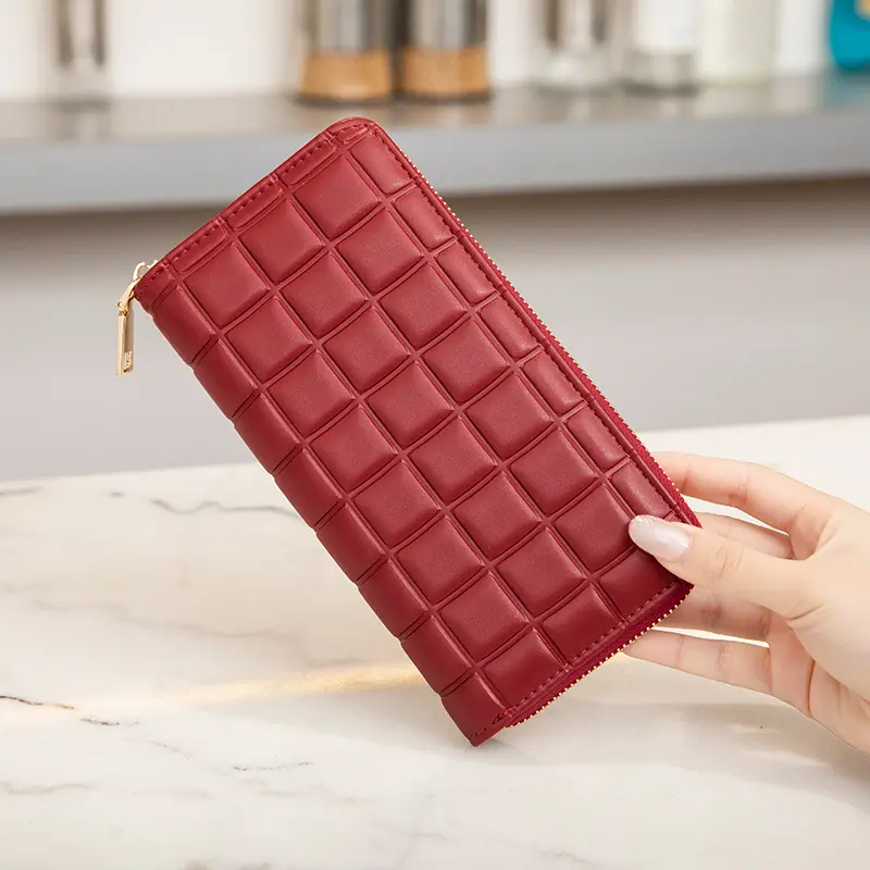 Elegant Quilted Women's Wallet Daily Portable Solid Color Multi functional Check Book Credit Card ID Card Cash Long Wallet