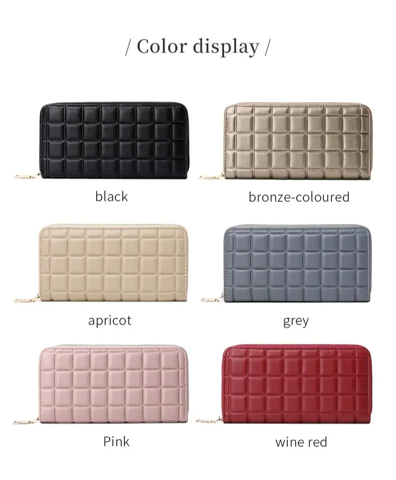 Elegant Quilted Women's Wallet Daily Portable Solid Color Multi functional Check Book Credit Card ID Card Cash Long Wallet