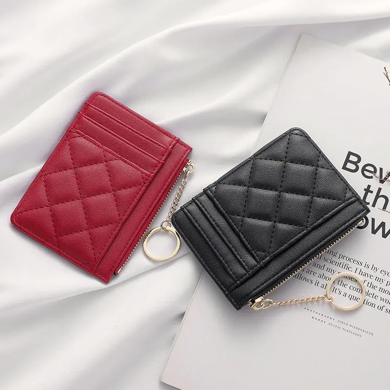 Minimalist Lingge Zero Wallet for Ladies Creative Chain Zipper Bag Ultra Thin Portable Coin Bag Women's Multi Card ID Bag