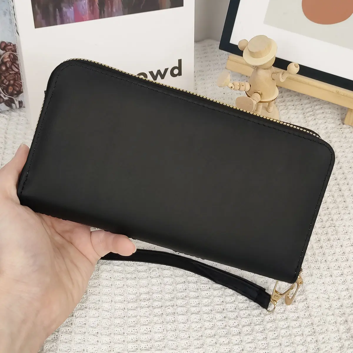 Women's wallet long bow pattern embroidered women's long zipper versatile wallet large capacity mobile wallet