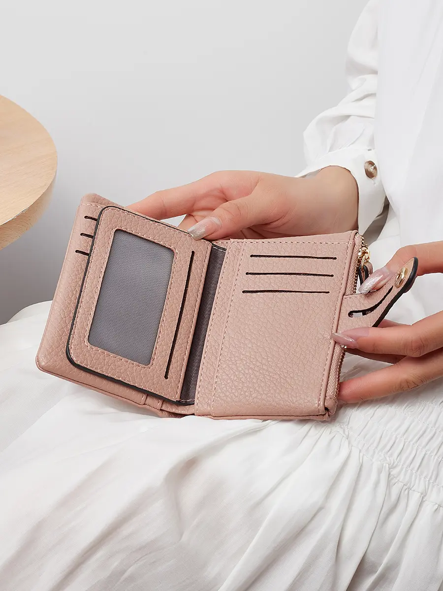 Women's Short Wallet Small 100% Leather Designer Three fold Card Clip Zero Wallet Fashion Women's Handheld Bag