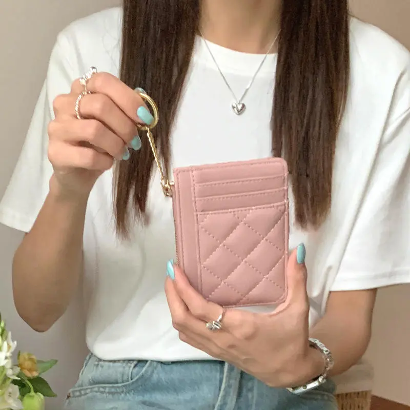 Minimalist Lingge Zero Wallet for Ladies Creative Chain Zipper Bag Ultra Thin Portable Coin Bag Women's Multi Card ID Bag