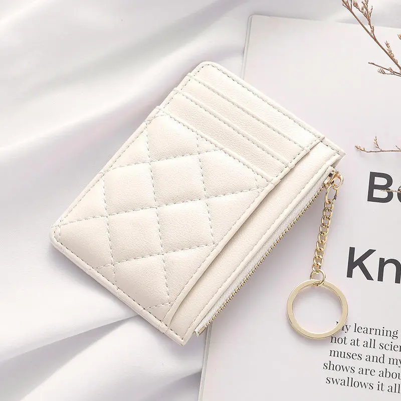 Minimalist Lingge Zero Wallet for Ladies Creative Chain Zipper Bag Ultra Thin Portable Coin Bag Women's Multi Card ID Bag