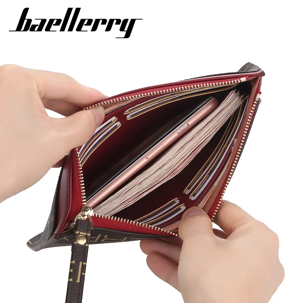 Baellerry Slim Long Wallet Women 2025 - PU Minimalist Zipper Purse, 4 Card Pockets & ID Window, Travel Essential