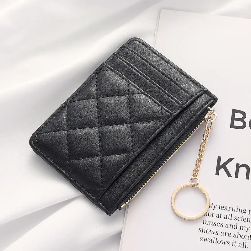 Minimalist Lingge Zero Wallet for Ladies Creative Chain Zipper Bag Ultra Thin Portable Coin Bag Women's Multi Card ID Bag
