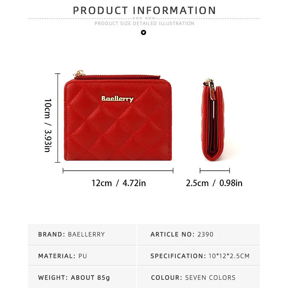 Baellerry 2025 Pure Color Women's Short Wallet - PU Minimalist Coin Purse with 4 Card Slots, Stylish Zipper Closure