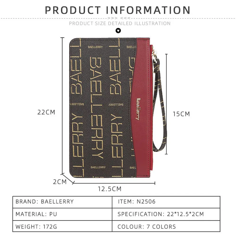 Baellerry Slim Long Wallet Women 2025 - PU Minimalist Zipper Purse, 4 Card Pockets & ID Window, Travel Essential